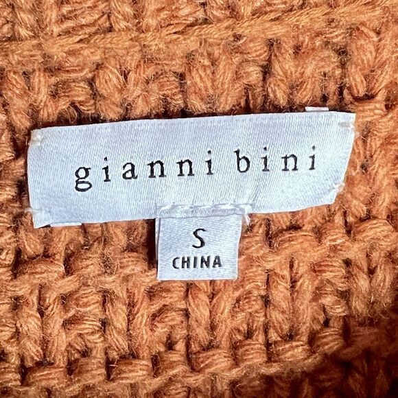 Gianni Bini Rust Cable Knit Cropped Sweater Sz S Drawstring Hem Dropped Sleeves - Picture 5 of 6
